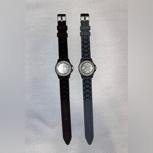 2️⃣ FOR 1️⃣Geneva watches with Rhinestones, silicone bands, grey and brown